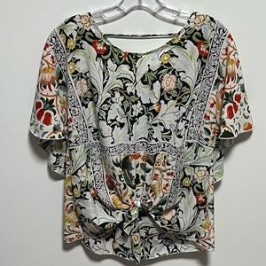 Alberto Makali Flowy Multi-color short butterfly sleeves tie front carefree top